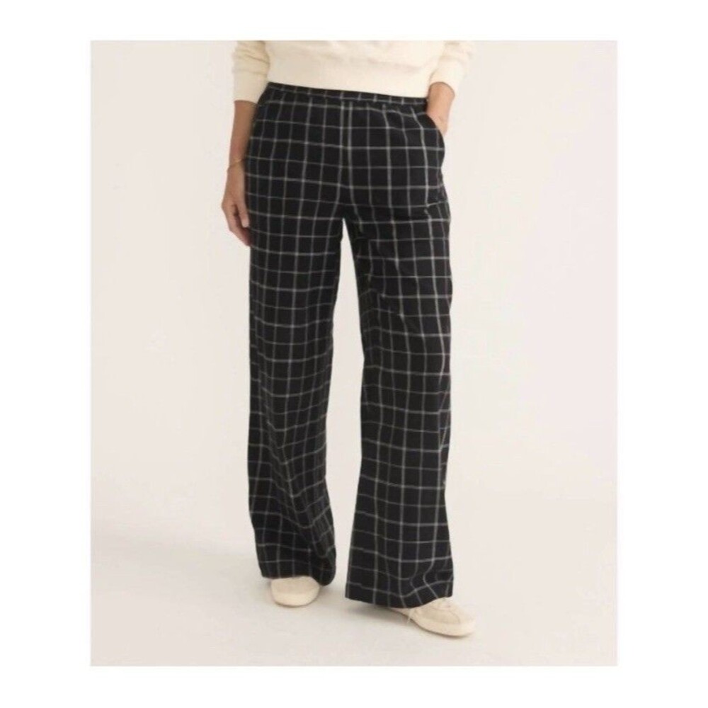 Marine Layer Allison Trouser Black White Windowpane Print Wide Leg 16747 - Large